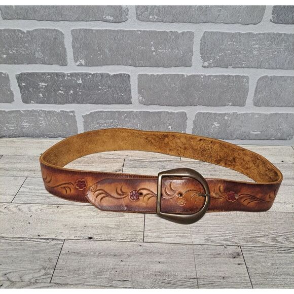 Accessories - Salvatori Leather Tooled‎ Floral Country Western Hippie COWMIDE BELT Size 32